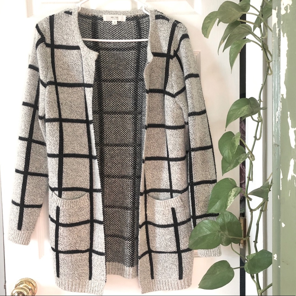 Love Tree Grey Grid Cardigan